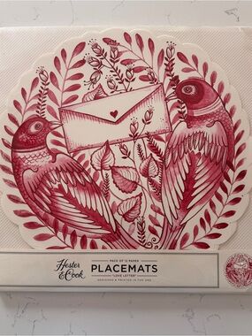 Hester & Cook "Love Letter" Red Love Bird Paper Placemat Set of 12